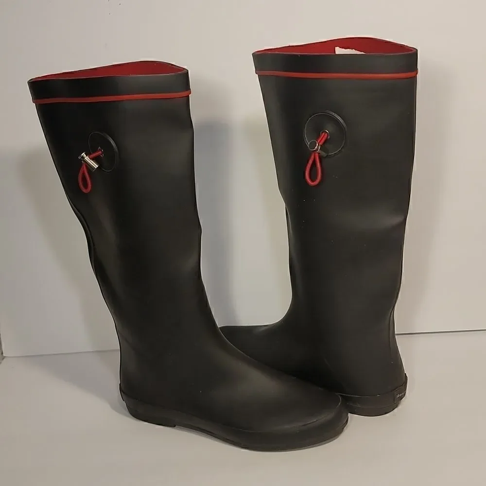 Henry Ferrera Tall Blk/Red Drawstring Rain Boots Ladies Size 8